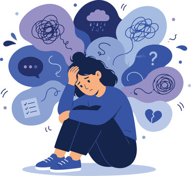 Anxiety and Overthinking Mental Health Concept Illustration