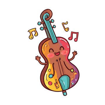 Cute cartoon pig with musical notes and smiley face.