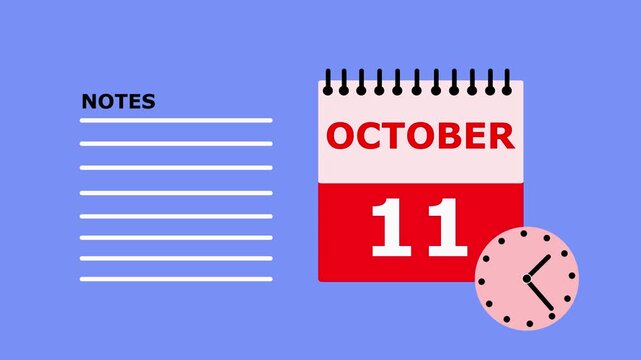 October 11 calendar page notes to do list on blue background date.