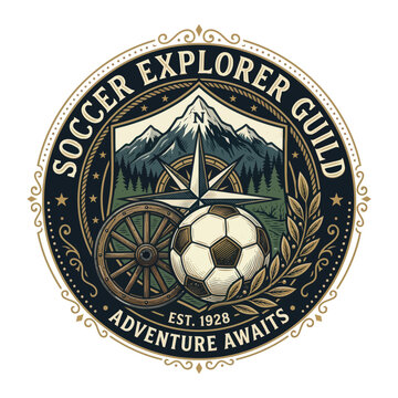 Soccer explorer guild adventure awaits emblem as PNG cutout
