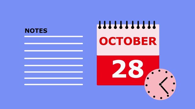 October 28 calendar page notes date to-do list.