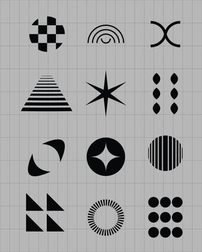 PrintY2K Aesthetic Geometric Star and Shape Elements Vector Set Futuristic Wireframe Geometric Elements and Starburst Vector Set