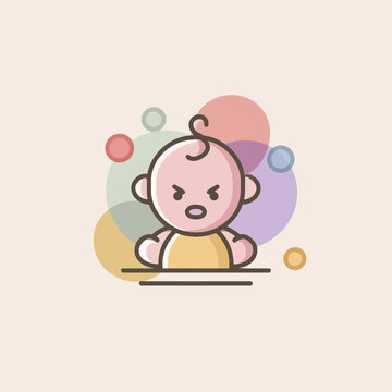Angry baby illustration with colorful bubbles