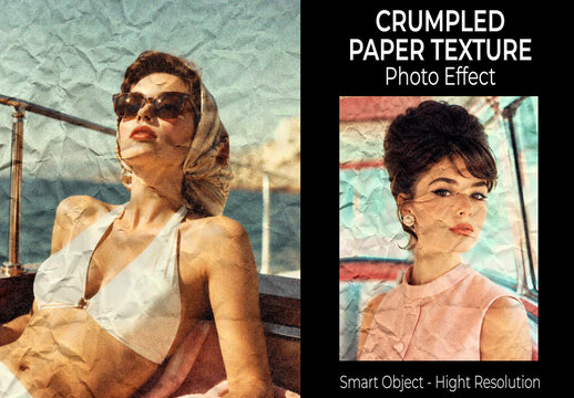 Vintage Crumpled Paper Photo Effect PSD Template