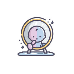 Fototapeta premium Baby Gazing Into Mirror Reflection Discovering Self