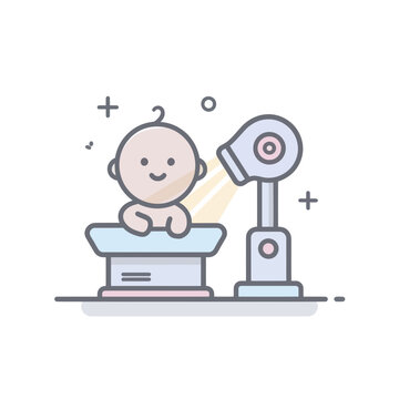 Baby health examination with medical light