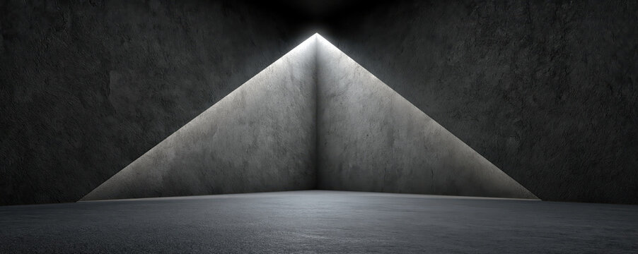 Abstract concrete texture triangle geometry minimal modern interior corner light Abstract concrete interior corner with sharp triangle geometry and minimal modern design, dramatic light accent