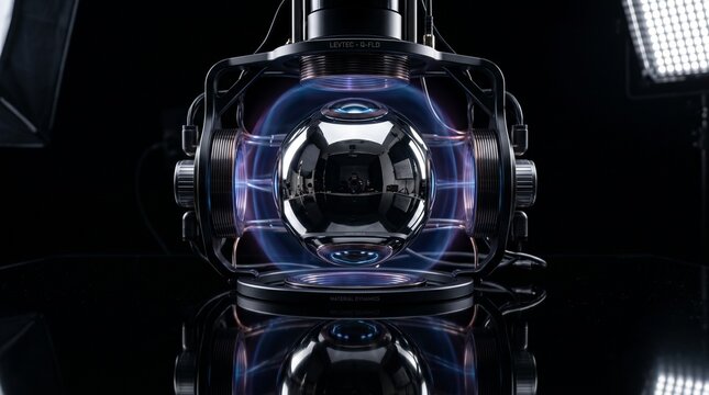 Close-up of futuristic diving helmet on reflective surface