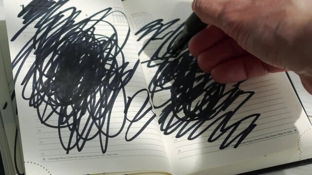 Black lines drawn by hand in a notebook with a black marker