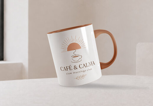 Floating Mug Mockup in Minimal Interior Scene