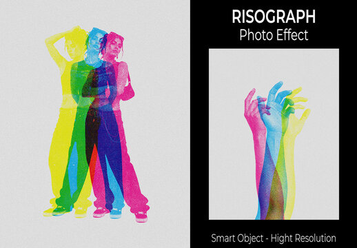 Risograph Color Separation Photo Effect PSD Template