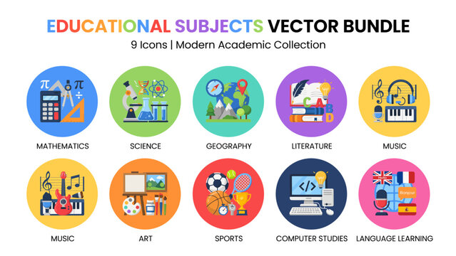 Educational subjects vector bundle for academic learning resources and icons