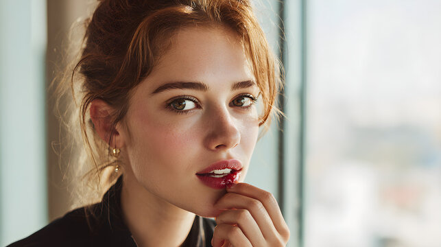 Captivating portrait of a young woman with expressive eyes.