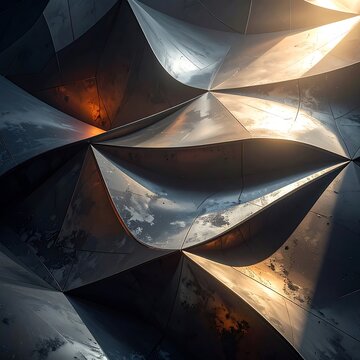 Abstract Metallic Sculpture with Light Reflections.