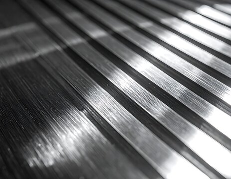Close-up of shiny metal slats texture.