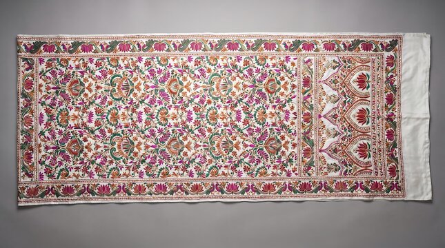 Traditional indian phulkari embroidery textile with intricate floral patterns