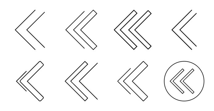 Minimal left arrow icons in different styles - Clean, simple left arrow icons with various line styles for modern designs and digital interfaces.