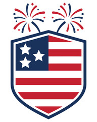 Obraz premium Patriotic american shield with fireworks