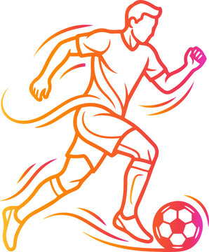 Soccer player dribbling ball with dynamic motion lines on transparent background