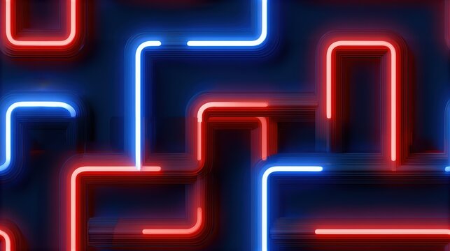 futuristic seoul skyline, seoul night skyline inspires futuristic pattern with neon red and blue light trails, abstract taeguk-inspired geometric shapes for south korea independence day branding
