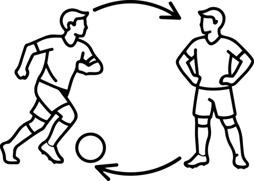 Soccer players in motion during a passing play on transparent background for sports concepts