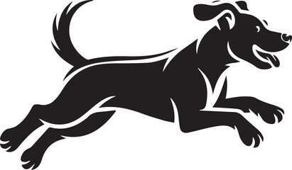 Fototapeta premium Black and white dog running fast with tongue out Vector