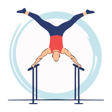 Gymnast performing a handstand on parallel bars