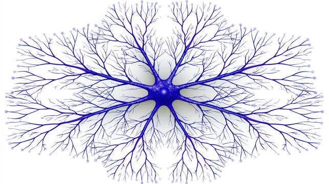 Neuron nerve dendrite axon synapse biology science anatomy medical neural network Detailed neuron with branching dendrite pattern and glowing core, abstract medical biology illustration