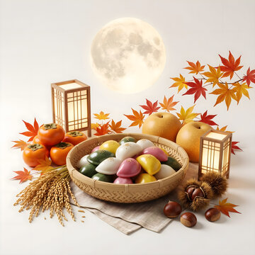 Chuseok autumn basket with rice vakes