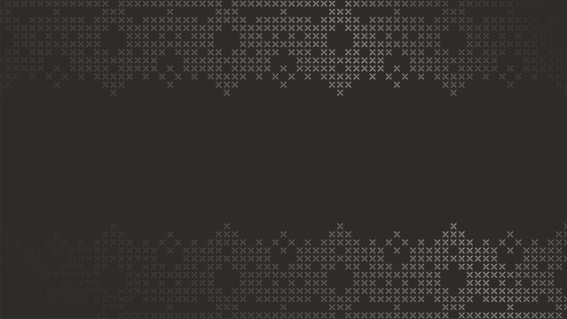 Traditional geometric cross stitch floral border set isolated on black canvas background. Vector realistic illustration, white ethnic embroidery motifs with abstract flowers, seamless folk art pattern