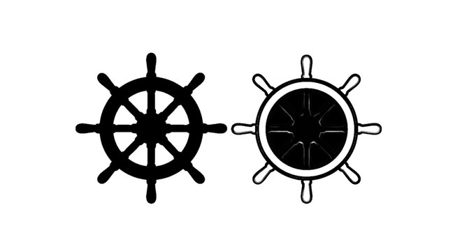 Vector illustration of nautical ship wheels, helm steering symbol on a transparent background