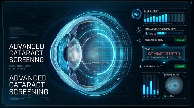Advanced cataract screening diagnostic scan with eye data visualization