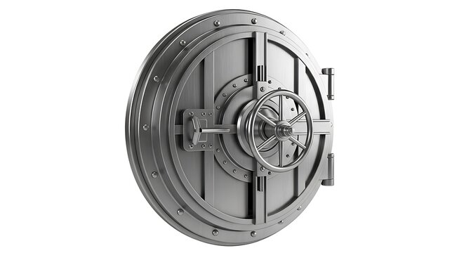 Gleaming Steel Bank Vault Door - Intricate Locking Mechanism, Symbolizing Ultimate Security and Protection.