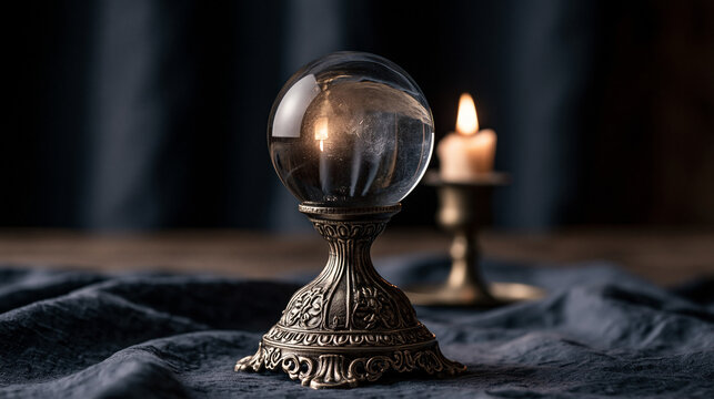 Mystical Crystal Ball Fortune Telling by Candlelight: Evoke Mystic Divination with Antique Home D&eacute;cor in Cozy Night Setting