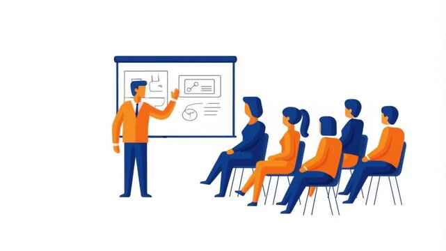 Teacher presenting data to students in a classroom illustration