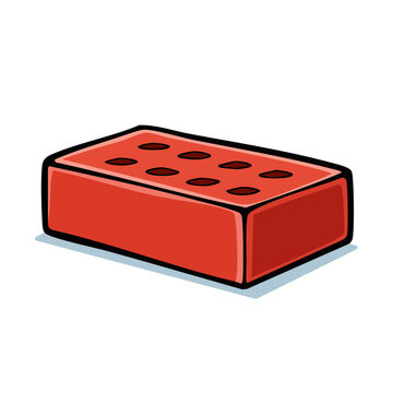 Single Red Brick with Holes Solid Construction Material Element Artistic Drawing