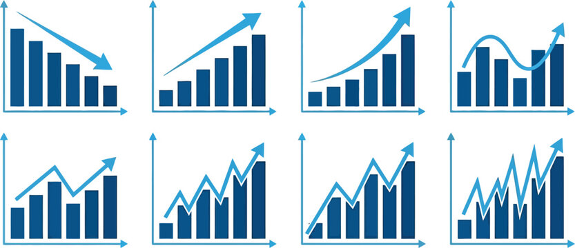 infographic elements with various bar graphs and arrows