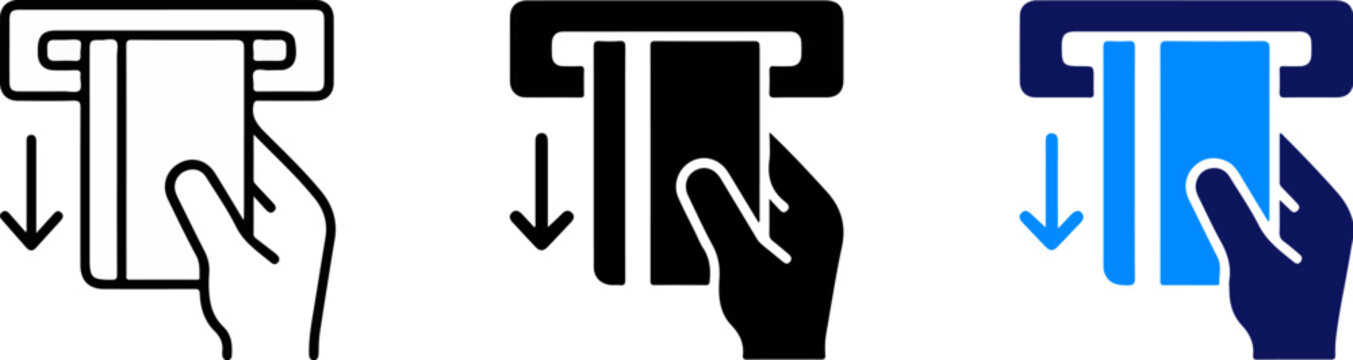 ATM cash withdrawal icon showing hand taking money from bank