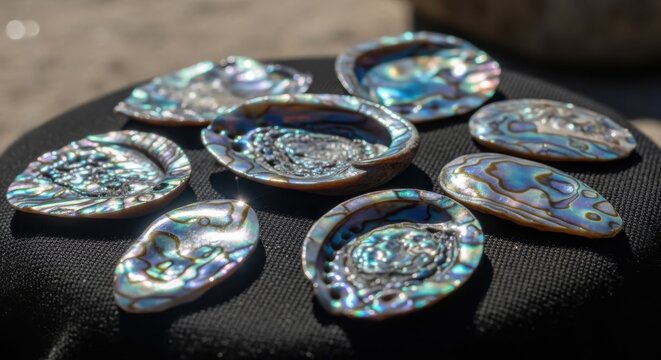 Collection of iridescent abalone shells showcasing intricate mother of pearl patterns
