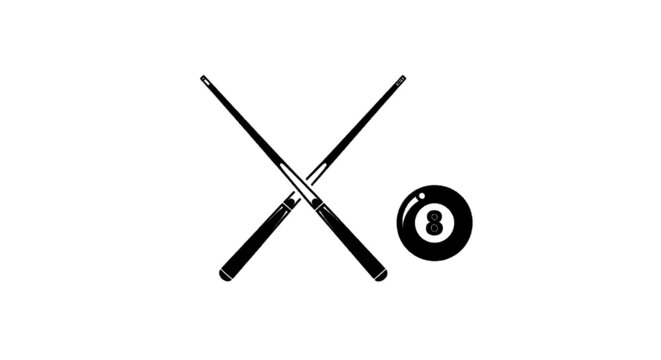 Vector illustration of crossed billiard cues and 8ball icon, on a transparent background