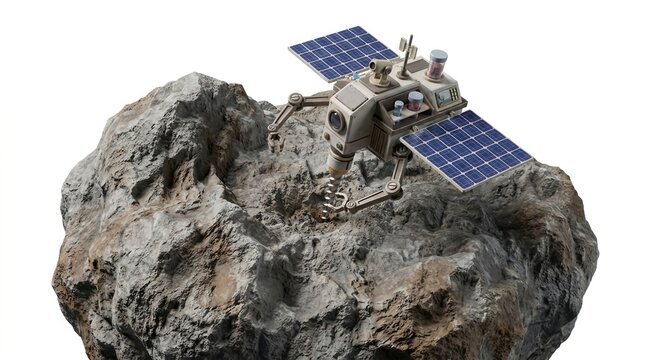 Asteroid Exploration: Autonomous probe collecting surface samples from rugged asteroid
