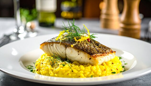 Wolfsbarsch auf Safran-Fenchel-Risotto