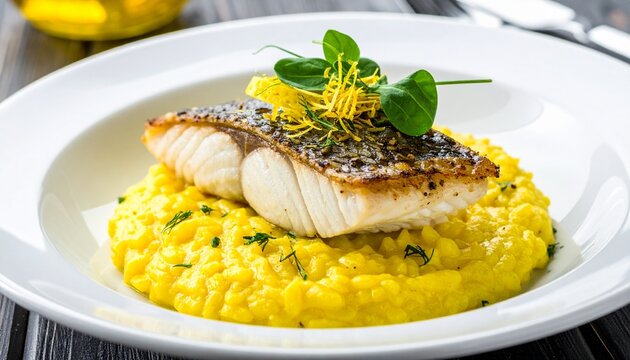 Wolfsbarsch auf Safran-Fenchel-Risotto