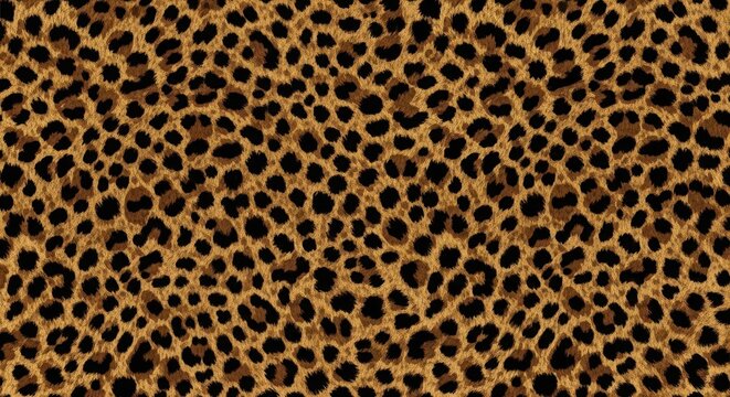 Seamless Leopard Print Pattern Background, Realistic Animal Fur Texture with Black and Brown Spots for Fashion and Design