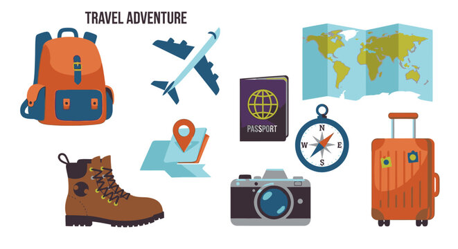 Traveler prepares for journey with luggage and map