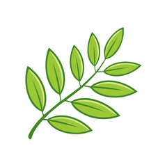Fototapeta premium Green leaf branch with vibrant leaves and delicate stem isolated on white background