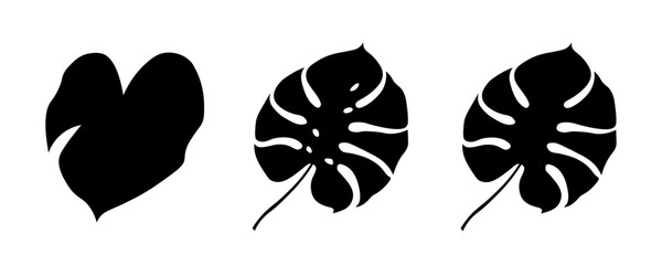 Set of silhouettes of tropical leaves of different shapes on a white background. Summer palm and tropical leaves. Vector EPS 10. © Helga1