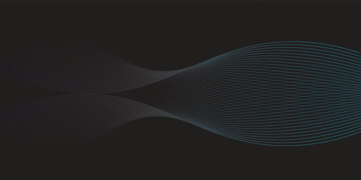 "Abstract geometric wave graphic design with elegant fluid gradient lines shifting from grey to teal blue on a dark black background vector."