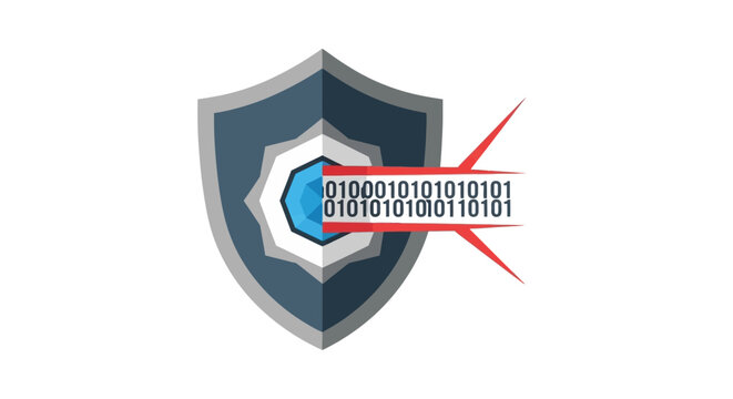 Cybersecurity Data Breach Concept Illustration with Shield and Binary Code Leak