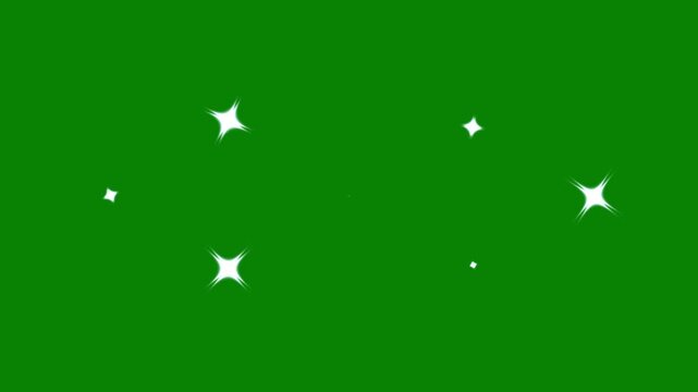 Sparkle twinkle star animation, glowing white doodle stars, glitter shine bursts, retro flat vector style green screen night,Star twinkling animation, blinking light effect 4k video